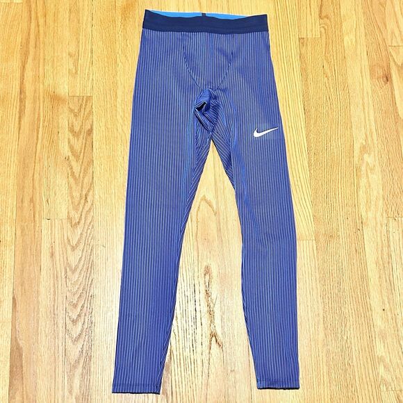 Nike Pro Elite Men’s Size S Made In USA Blue White Running Long Tights